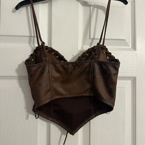 Bear Dance Dark Brown Lace-Up Camisole Corset Style Bustier Halter Top - Picture 4 of 6